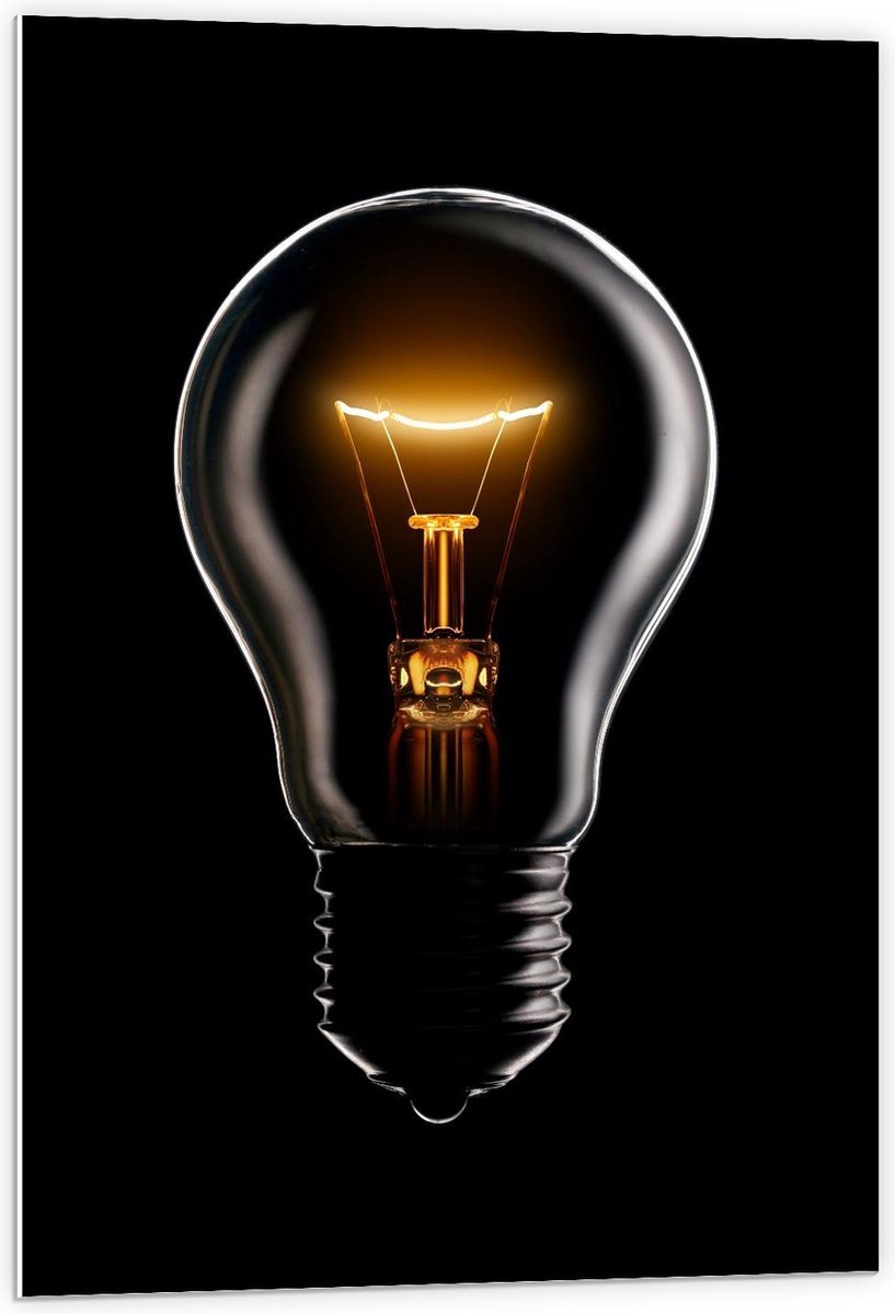Forex - Gloeilamp op Zwarte Achtergrond - 60x90cm Foto op Forex