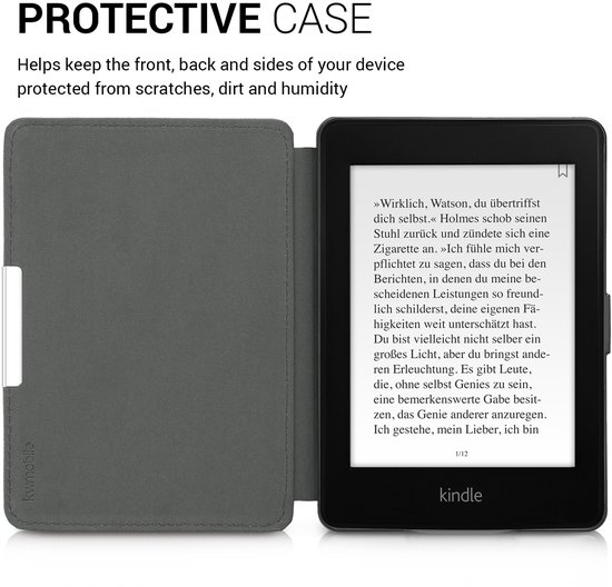 kwmobile e-reader hoesje geschikt voor Amazon Kindle Paperwhite hoes - E reader flip case met magnetische sluiting - Ereader cover - Maan design in lichtgrijs / zwart van kwmobile — afbeelding 4