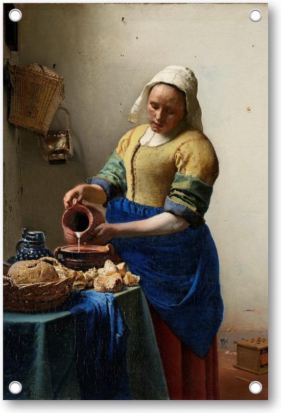 Het melkmeisje, Johannes Vermeer, ca. 1660 - Tuinposter 80x120 - Wanddecoratie - Johannes Vermeer - Meesterwerken