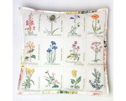 Thea Gouverneur - Borduurpakket met telpatroon - 2074 - Voorgesorteerde DMC Garens - Wilde Bloemen Kussen - Jobelan - 41 cm x 41 cm - DIY Kit