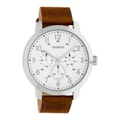 OOZOO Timepieces - Zilveren horloge met bruine leren band - C10505 - Ø45