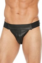 Plain Front Jock - Premium Leather - Black - S/M