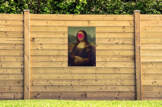 Tuinposters buiten Mona Lisa - Leonardo da Vinci - Roze - 60x90 cm - Tuindoek - Buitenposter - GreatGardenPosters