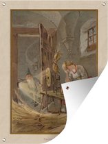 Muurdecoratie buiten Een antieke illustratie van Repelsteeltje - 120x160 cm - Tuindoek - Buitenposter