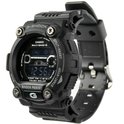 Zwart G-Shock horloge met digitale display en zilverkleurige schroeven.