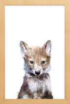 JUNIQE - Poster in houten lijst Wolfje illustratie -40x60 /Bruin & Wit