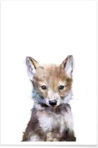 JUNIQE - Poster Wolfje illustratie -30x45 /Bruin & Wit