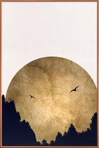 JUNIQE - Poster met kunststof lijst Two Birds Gold -30x45 /Ivoor