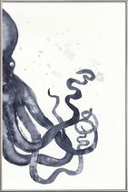 JUNIQE - Poster met kunststof lijst Octopus -30x45 /Blauw & Wit