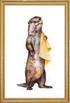 JUNIQE - Poster met houten lijst Otter illustratie -40x60 /Bruin &