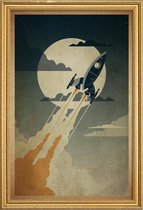 JUNIQE - Poster met houten lijst Night Launch -40x60 /Bruin & Grijs