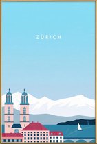 JUNIQE - Poster met kunststof lijst Zürich - retro -40x60 /Blauw