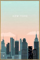 JUNIQE - Poster met kunststof lijst New York - retro -13x18 /Grijs