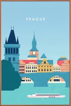 JUNIQE - Poster met kunststof lijst Retro Praag -13x18 /Blauw &