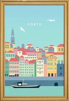 JUNIQE - Poster met houten lijst Porto - retro -30x45 /Kleurrijk