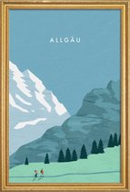 JUNIQE - Poster met houten lijst Allgäu - retro -30x45 /Blauw & Groen