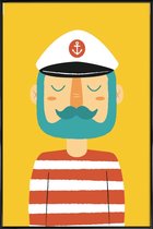 JUNIQE - Poster in kunststof lijst Ahoy Sailor -30x45 /Geel & Rood