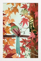 JUNIQE - Poster in houten lijst Birds Of Autumn -30x45 /Groen & Oranje