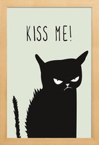 JUNIQE - Poster in houten lijst Kiss Me Cat -30x45 /Grijs & Wit