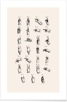 JUNIQE - Poster Vintage Sign Language Chart -30x45 /Grijs & Ivoor