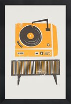 JUNIQE - Poster met houten lijst Vinyl Junkie -13x18 /Grijs & Oranje