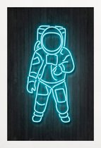 JUNIQE - Poster met houten lijst Neon astronaut -30x45 /Kleurrijk
