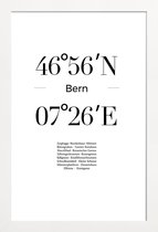 JUNIQE - Poster in houten lijst Coördinaten Bern -20x30 /Wit & Zwart