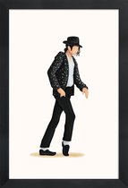 JUNIQE - Poster met houten lijst Moonwalk dans -13x18 /Wit & Zwart