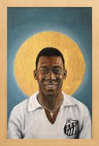 JUNIQE - Poster in houten lijst Football Icon - Pelé -40x60 /Blauw &