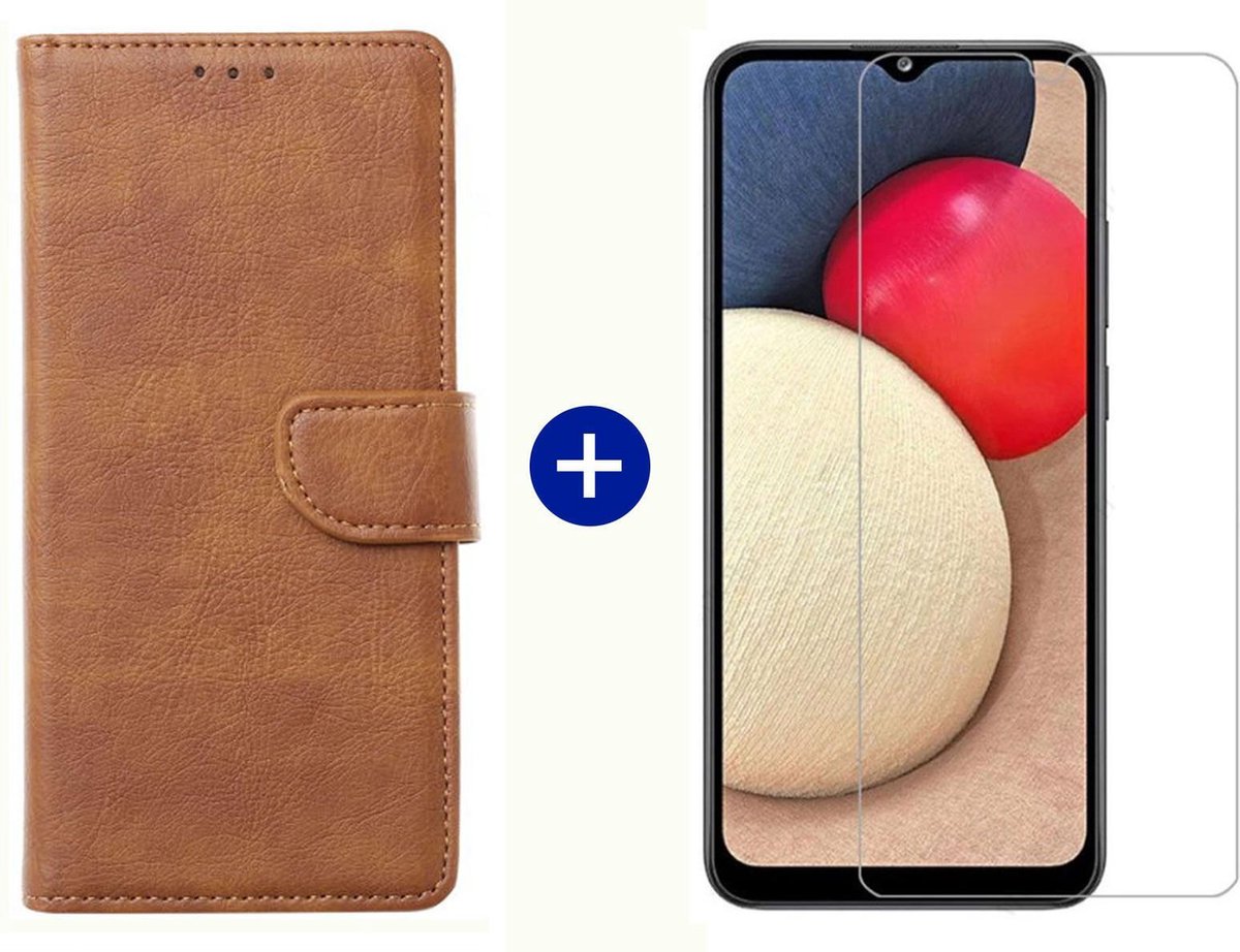 BixB Samsung A02s hoesje - Samsung Galaxy A02s screenprotector - BookCase Wallet - Bruin