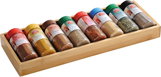 Kruidenrekje voor 10 kruidenpotjes - Keukenrek / staand specerijen rek van bamboe hout - 2 laags keukenorganizer voor aanrecht - Decopatent