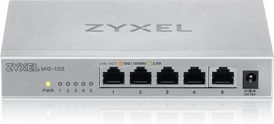 Zyxel - MG-105 - 5-Poort 2.5G Multi-Gigabit Unmanaged Switch - Thuis Entertainment - SOHO Netwerk