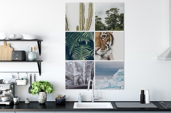 Tableau sur toile - Tigre - Plantes - Arbres - 80x120 cm - Décoration murale
