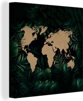 Canvas Wereldkaart - 90x90 - Wanddecoratie Wereldkaart - Bloemen - Planten