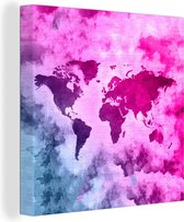 Canvas Wereldkaart - 50x50 - Wanddecoratie Wereldkaart - Roze - Abstract