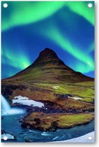 Noorderlicht - bij Kirkjufell in IJsland - Tuinposter 80x120 - Wanddecoratie - Landschap - Sterren - Natuur