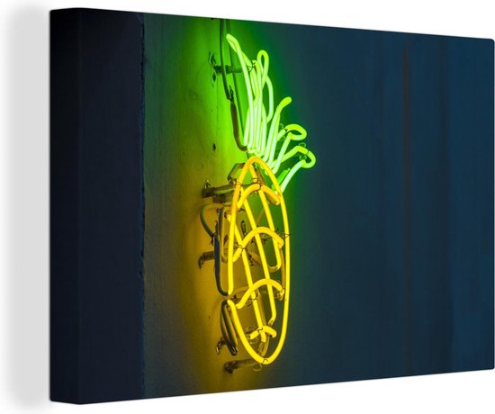 Stapel Maaltijd Portret Canvas Schilderij Ananas - Neon - Lamp - 30x20 cm - Wanddecoratie | bol.com
