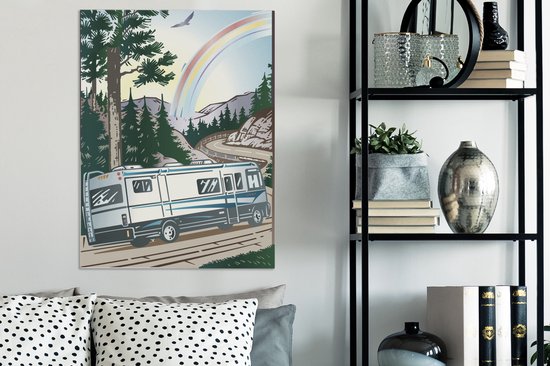 Peintures sur toile - Illustration d'un camping-car sur une route de montagne - 60x80 cm - Décoration murale
