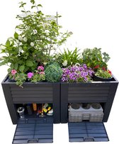Pro Garden dubbele Plantenbak/Bloembak verhoogd – Met opslagruimte – Robuust – Weerbestendig - 150X76X78 cm - voor in de tuin of op het balkon