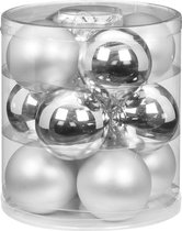 24x stuks glazen kerstballen zilver 8 cm glans en mat - Kerstboomversiering/kerstversiering