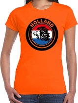 Oranje fan t-shirt voor dames - Holland met leeuw en vlag - Holland / Nederland supporter - EK/ WK shirt / outfit XS