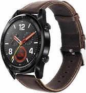 Leer Smartwatch bandje - Geschikt voor  Huawei Watch GT leren bandje - donkerbruin - 42mm - Horlogeband / Polsband / Armband