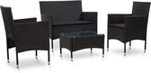 Medina 4-delige Loungeset met kussens poly rattan zwart