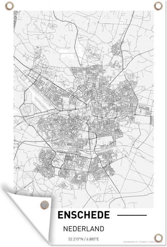 Tuindecoratie Stadskaart Enschede - 40x60 cm - Tuinposter - Plattegrond - Tuindoek - Buitenposter