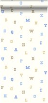 ESTAhome behang alfabet beige en zacht blauw - 137322 - 53 cm x 10,05 m