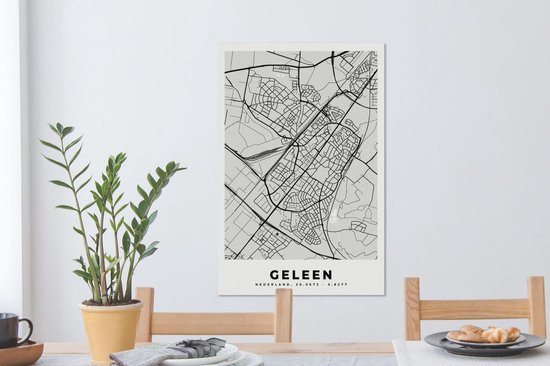Tableau sur toile Carte de ville - Geleen - Grijs - Wit - 60x90 cm - Décoration murale