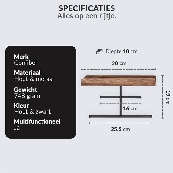 Confibel Sieraden Organizer - Sieradenrek - Set van 2 Planken - Organizer voor Sieraden/Armbanden/Ringen/Kettingen  - 30x19x10CM - Confibel