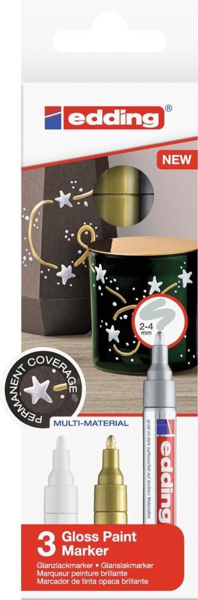 edding 750 glanslakmarker set van 3 assorti metallic