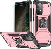 Samsung A52 Hoesje Heavy Duty Armor hoesje Rose Goud - Galaxy A52 Case Kickstand Ring cover met Magnetisch Auto Mount- Samsung A52 screenprotector 2 pack
