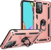 Samsung A52s Hoesje - Galaxy A52 5G / 4G Rose Goud hoesje ( 4G & 5G ) Anti-Shock Hybrid Armor case Ring houder TPU backcover met kickstand